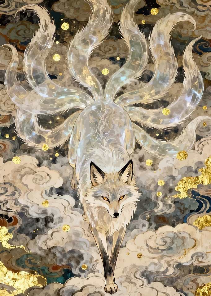 Nine-Tailed Fox Spirit in Clouds
