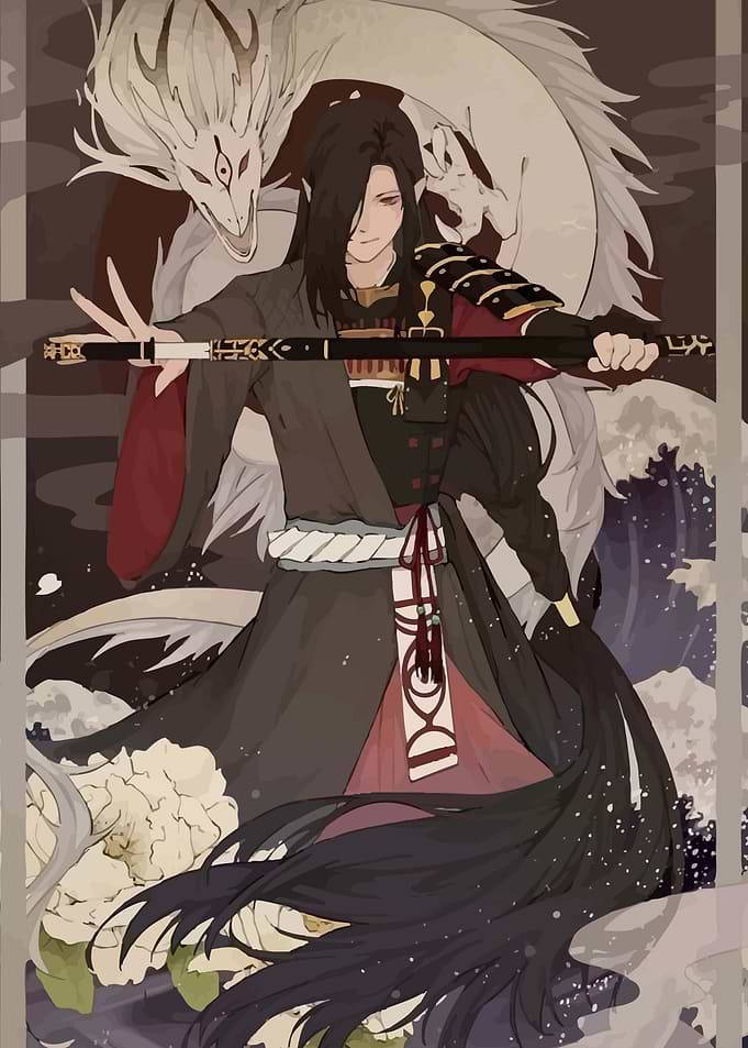Samurai with Dragon and Sword