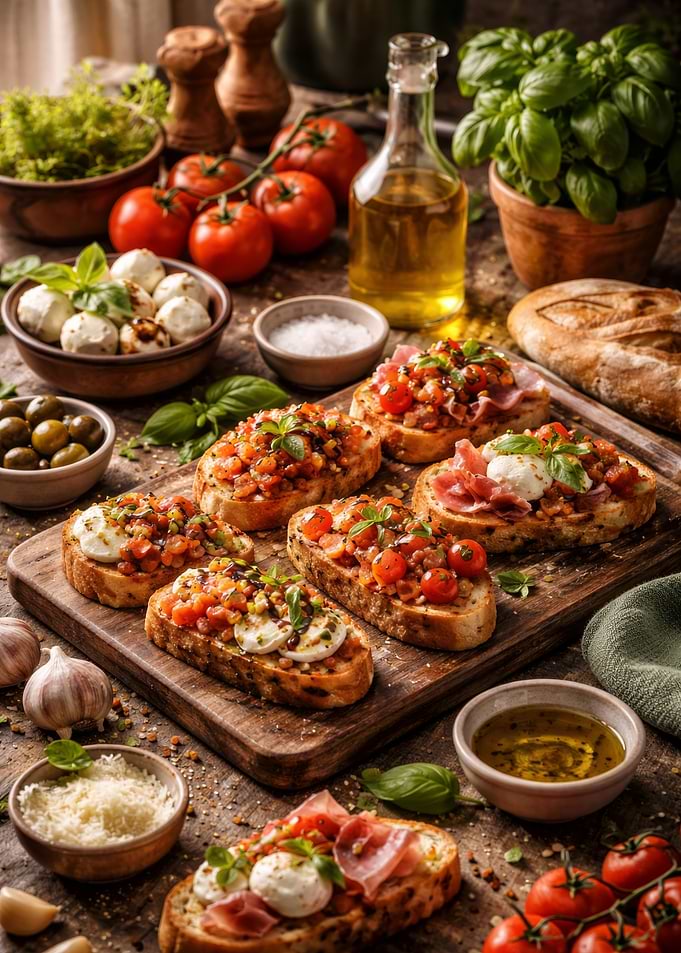 Italian Bruschetta with Tomatoes and Mozzarella