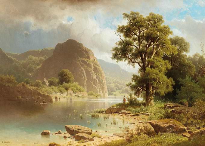 Dramatic River Landscape with Rocky Outcrop