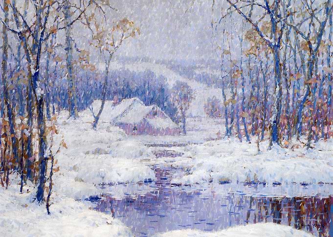 Winter Landscape with Houses and Stream