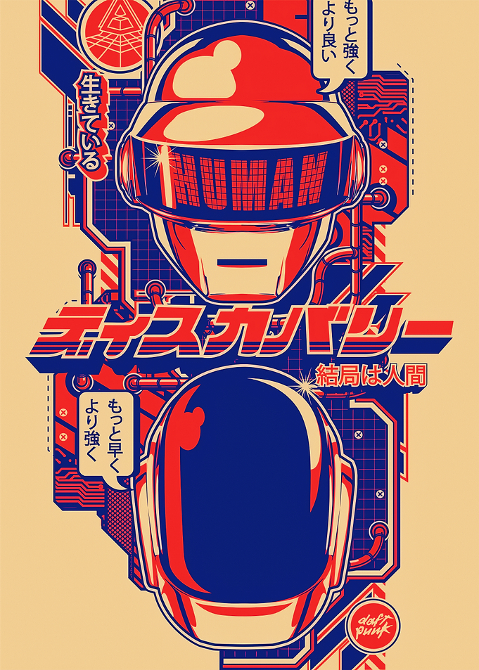 Daft Punk Helmets with Japanese Text