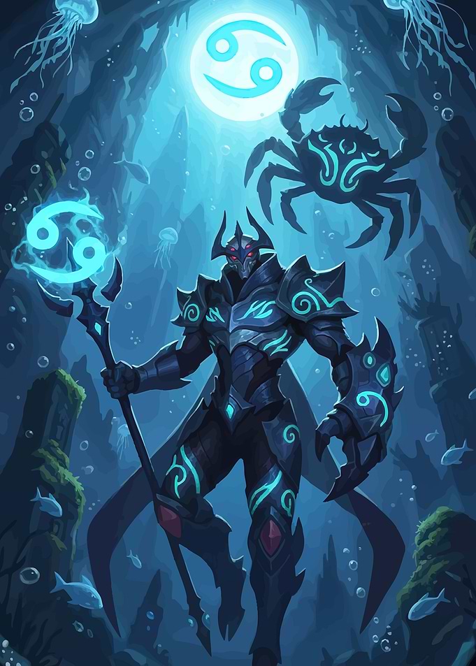 Aquatic Warrior with Cancer Symbol