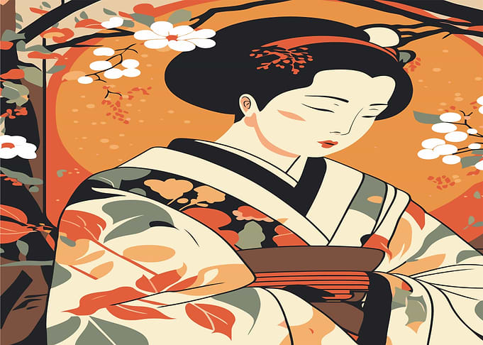 Geisha with Cherry Blossoms