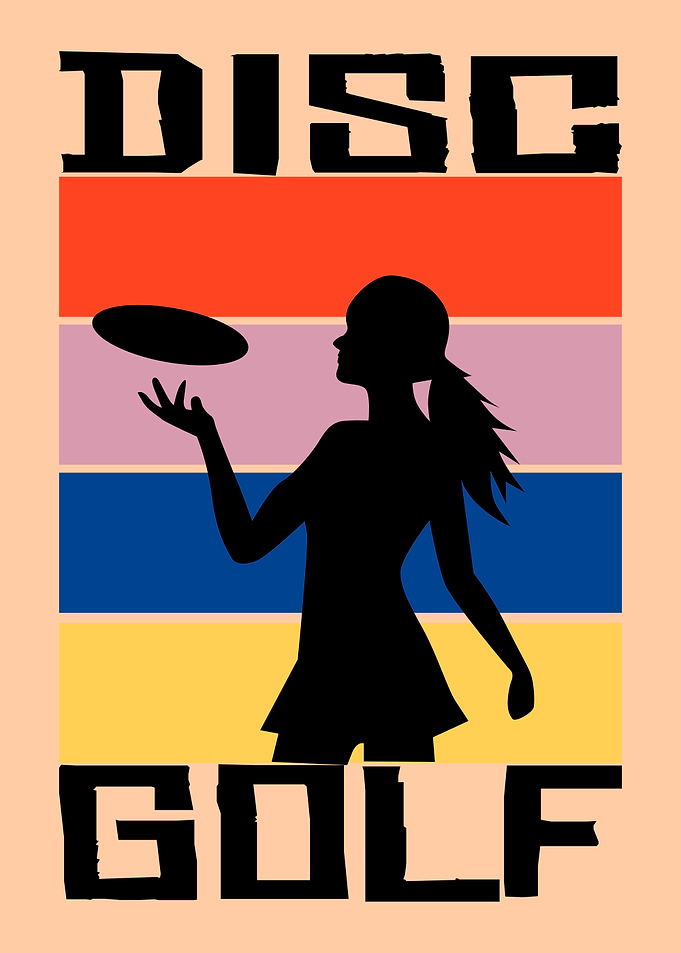 Disc Golf Silhouette with Retro Stripes
