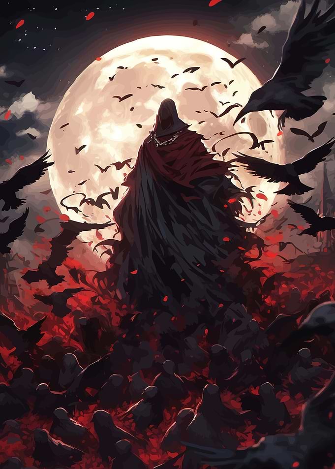 Grim Reaper with Crows and Moon