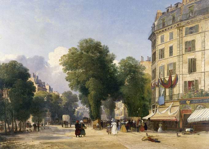 Parisian Street Scene with People and Buildings