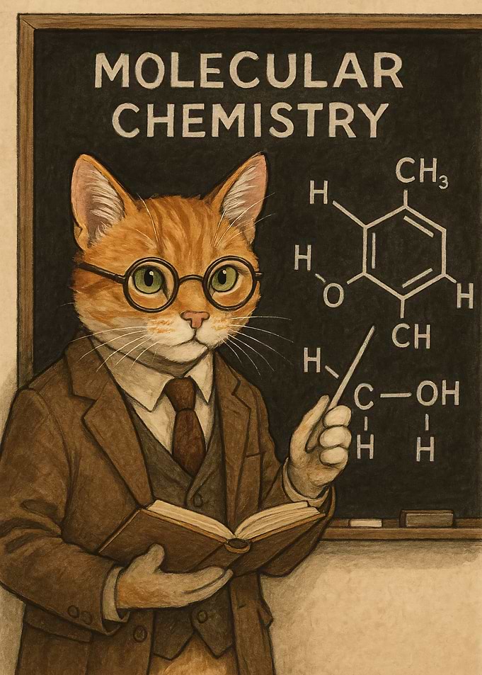 Professor Cat Teaching Molecular Chemistry