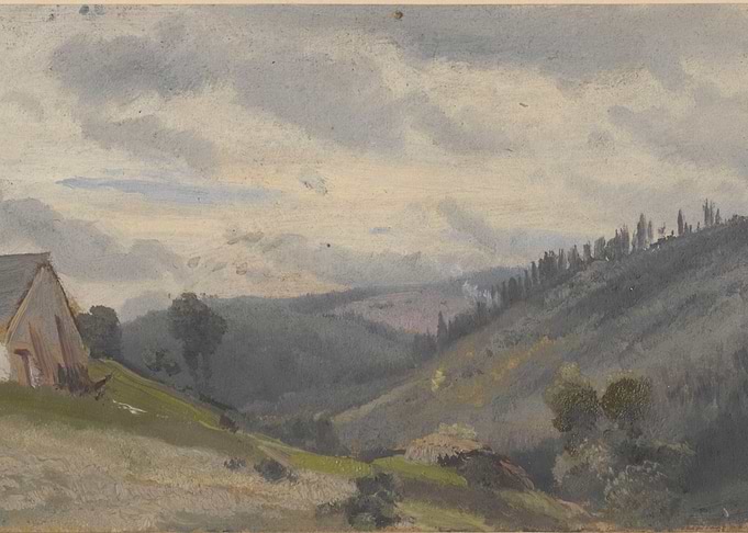 Hilly Landscape with Farmhouse and Trees