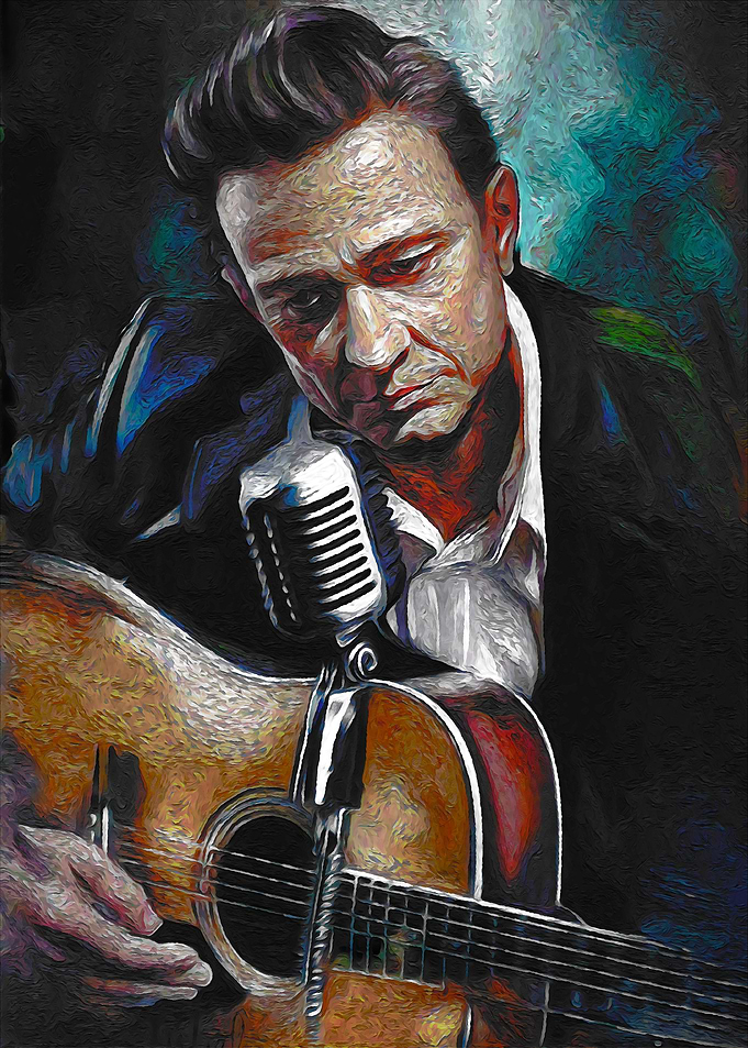 Johnny Cash with Guitar and Microphone