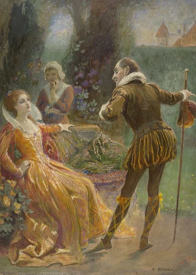 Courtly figures in a garden