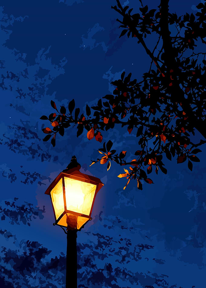 Night Lamp and Tree Silhouette