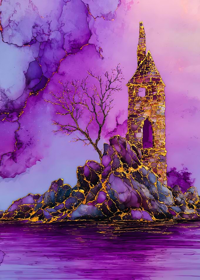 Mystical Stone Tower Purple Sky
