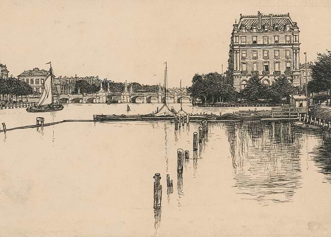 Cityscape with River and Buildings