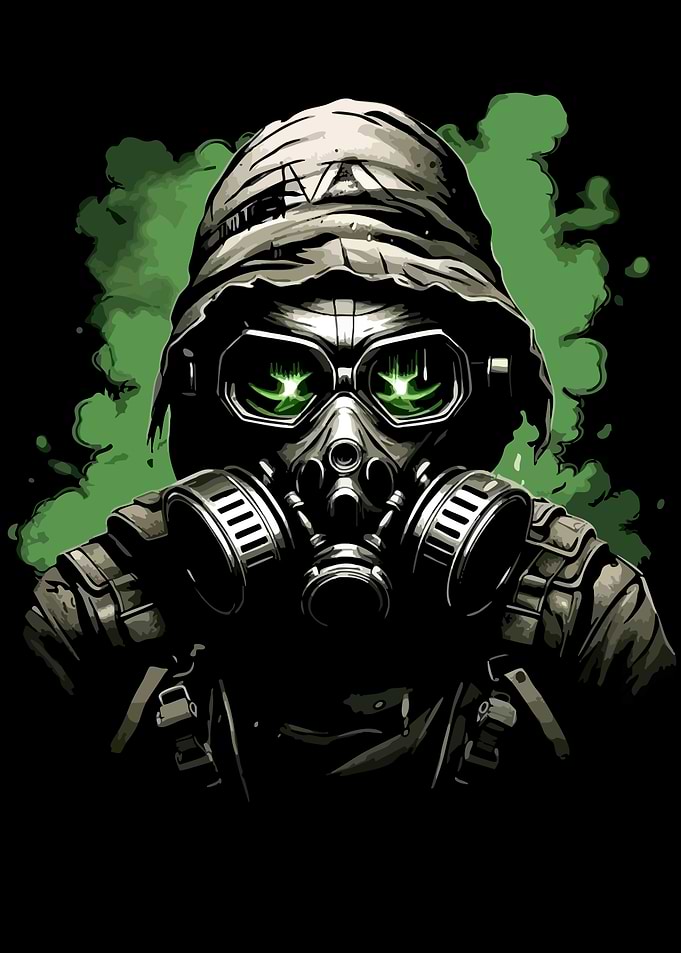 Gas Mask Character with Green Smoke