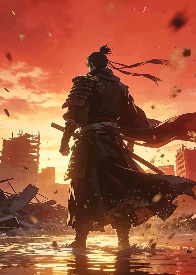Samurai in a ruined city