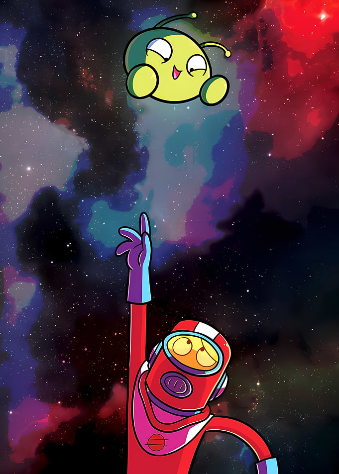 Astronaut Reaching for Alien in Space