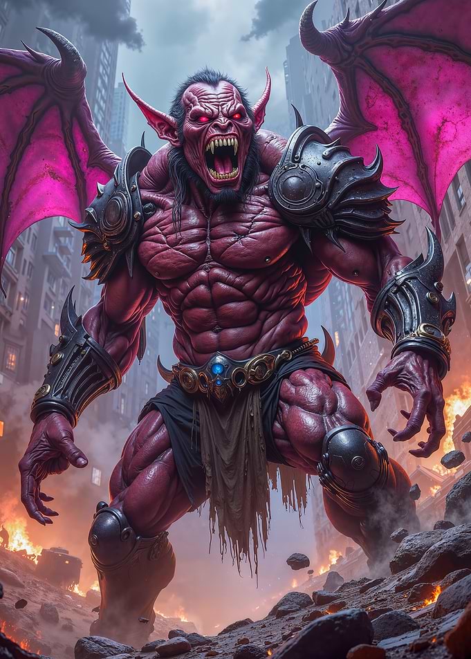 Cyberpunk Demon in Burning City