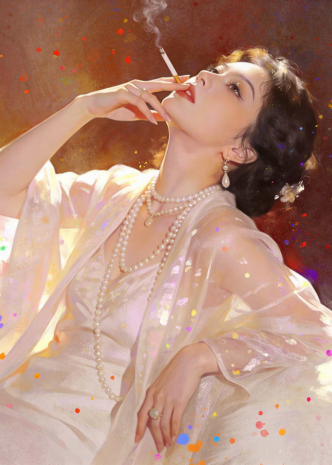 Elegant Woman Smoking a Cigarette