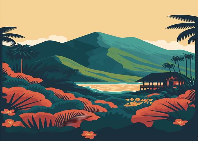Tropical Island Landscape with Hut