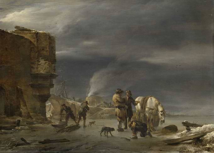 Winter Scene with Figures and Horse