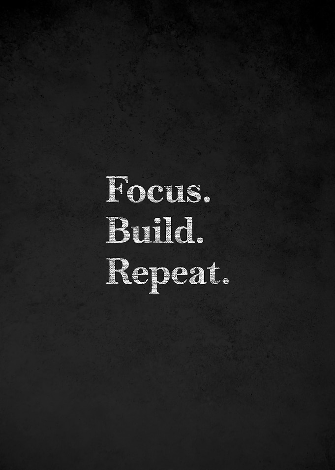 Focus Build Repeat Motivational Text