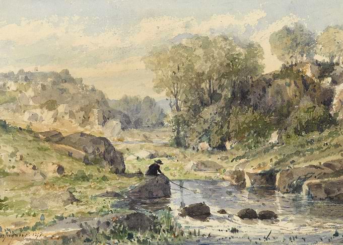 Fisherman by a Stream