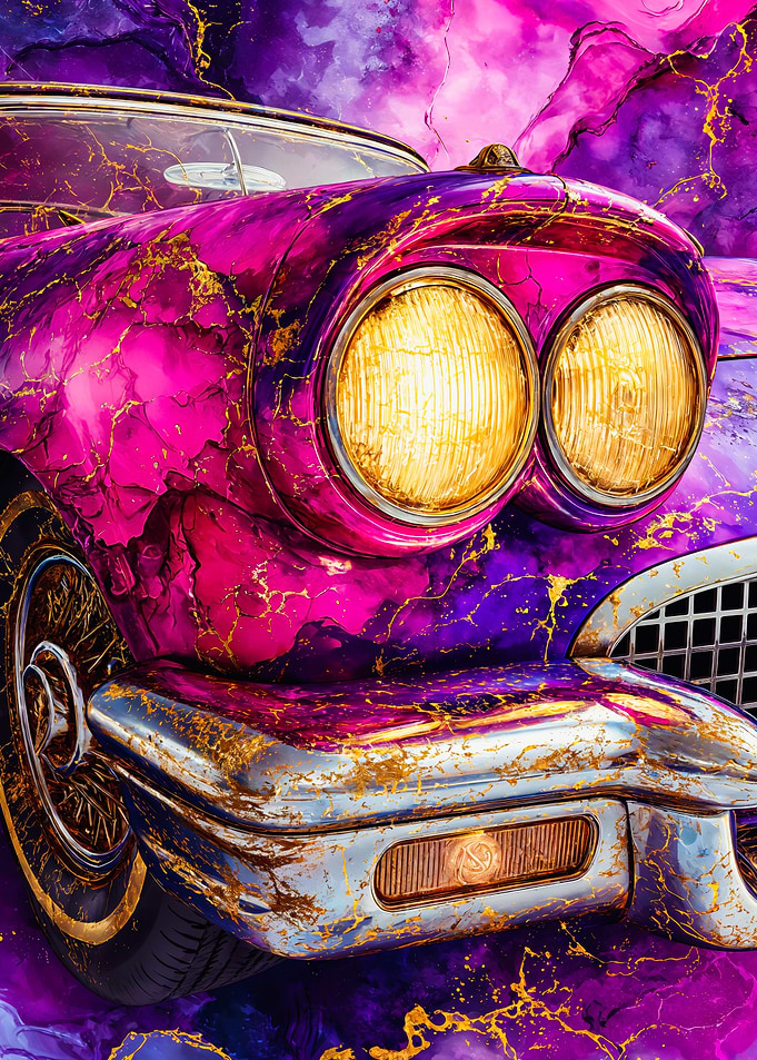 Purple Vintage Car Gold Veins