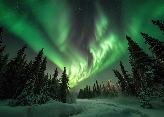 Aurora Borealis over Snowy Forest