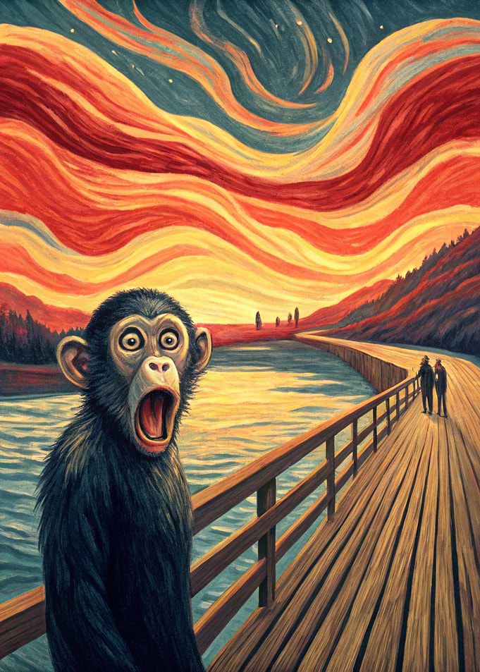 Screaming Monkey on a Bridge