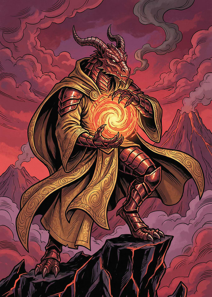 Dragon Mage Holding Fiery Orb