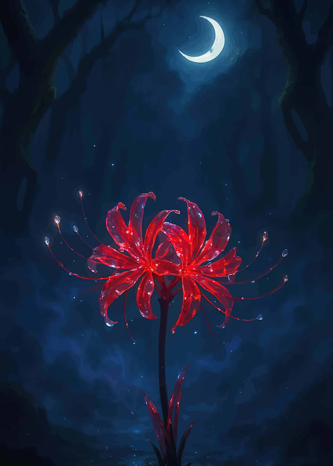 Red Spider Lily Under the Moon