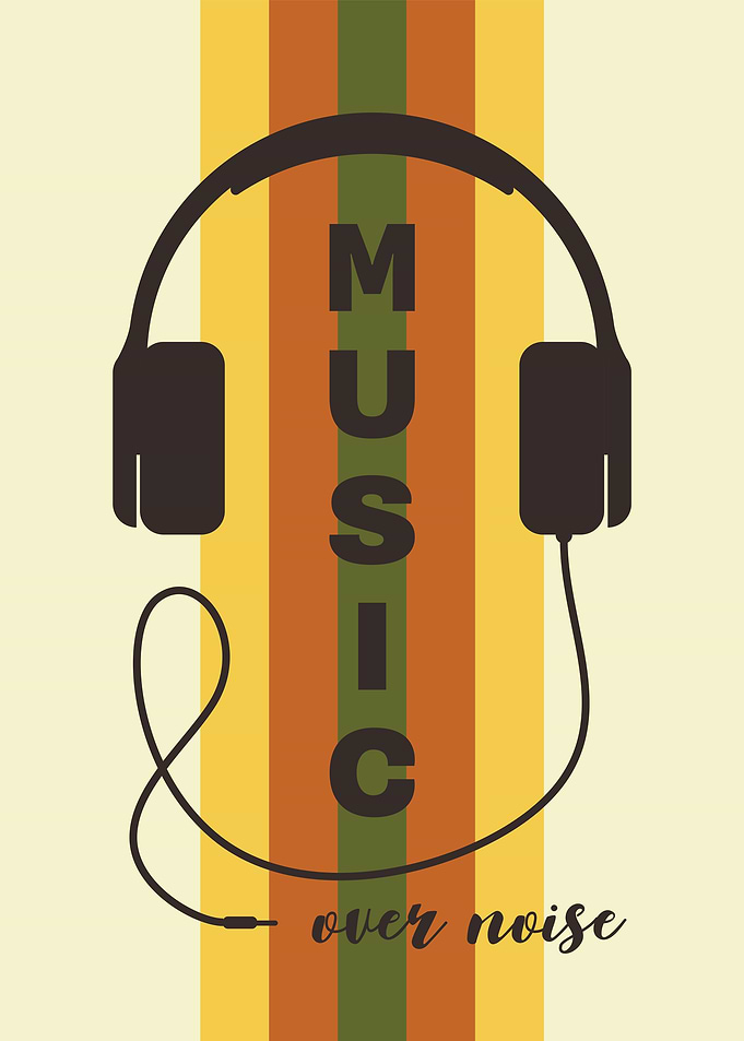 Minimalist design with retro stripes and headphones.