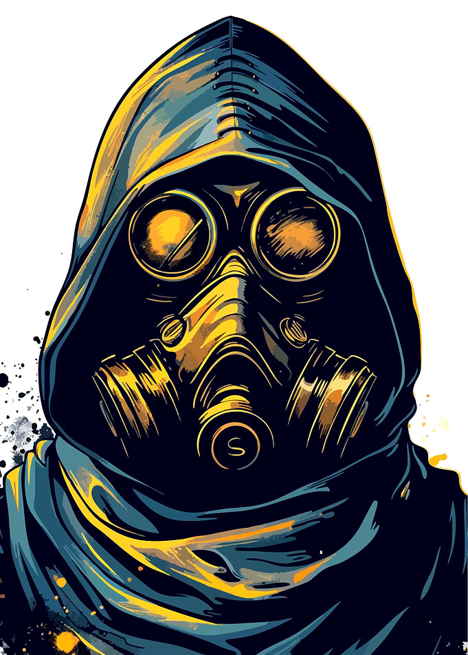 Person in Gas Mask and Hood