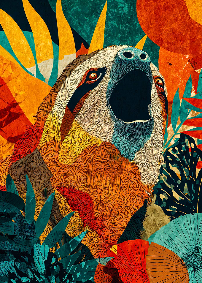 Vibrant Sloth Portrait Patterned Collage