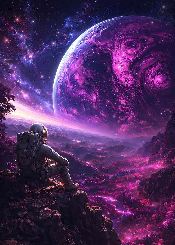 Astronaut Gazing at Alien Planet