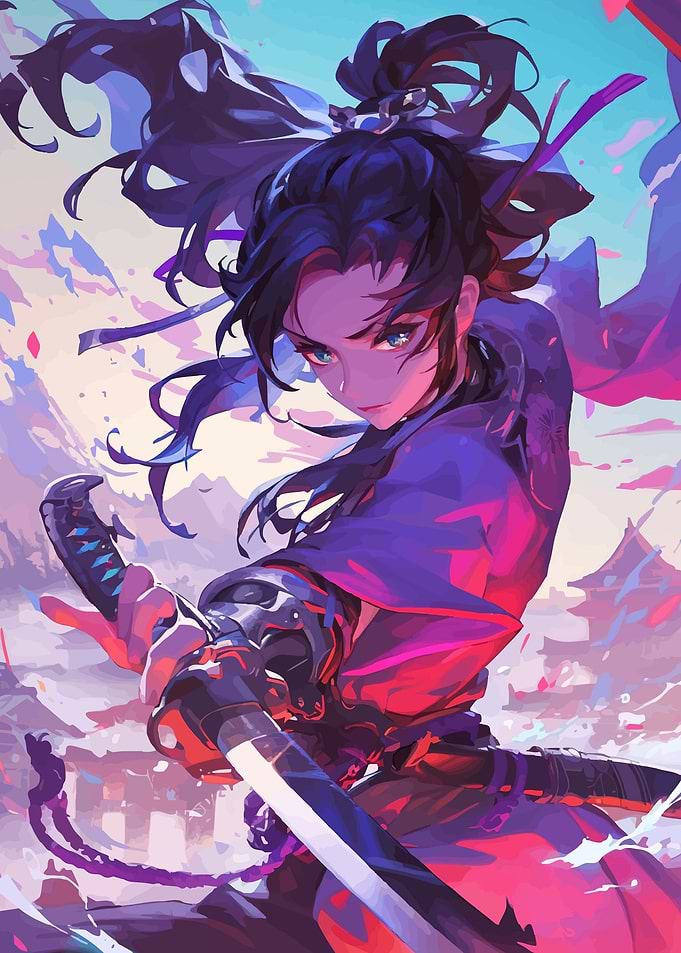 Anime Samurai Warrior with Katana