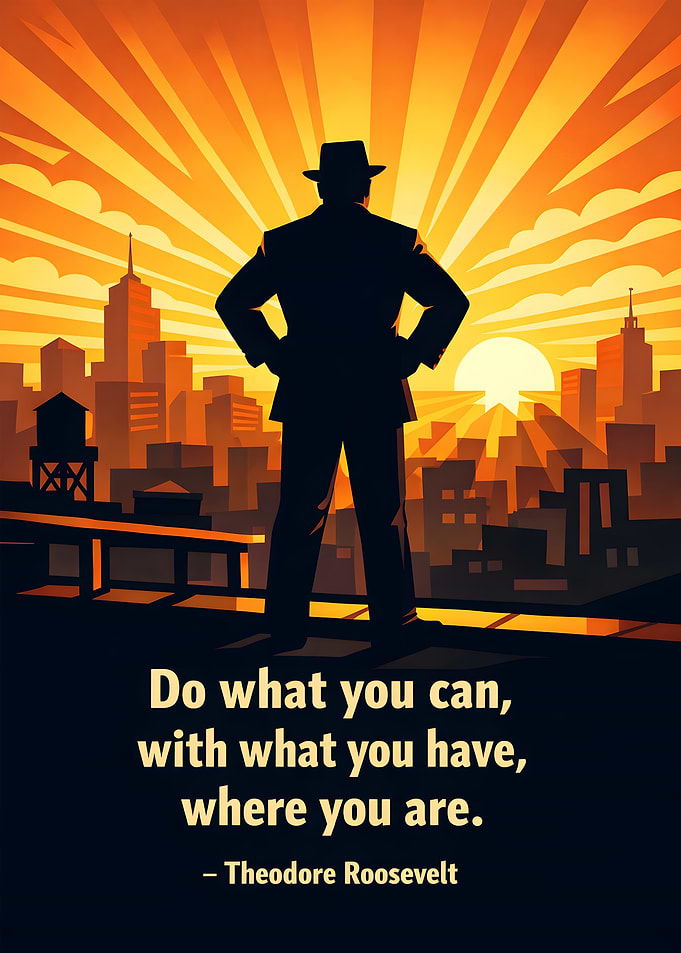 Silhouette of a man overlooking a city