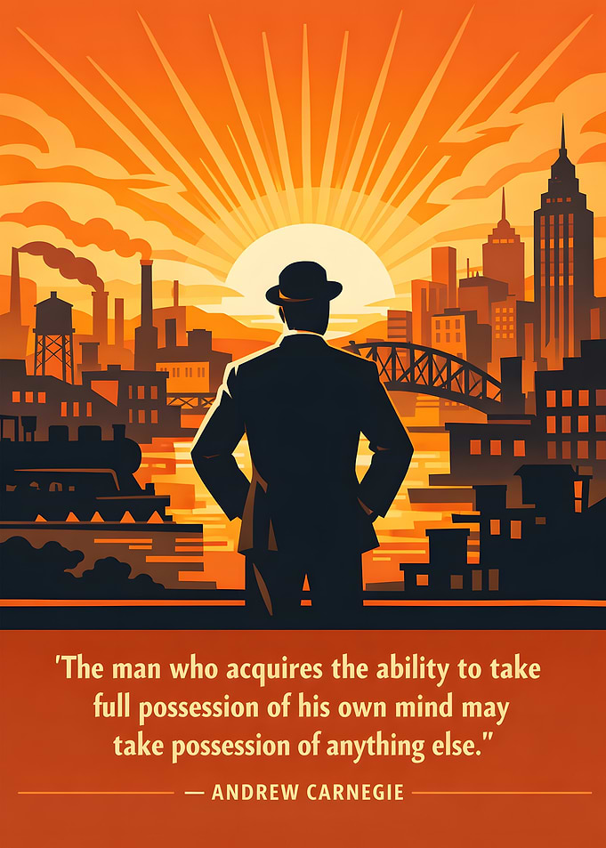 Man overlooking industrial cityscape at sunrise