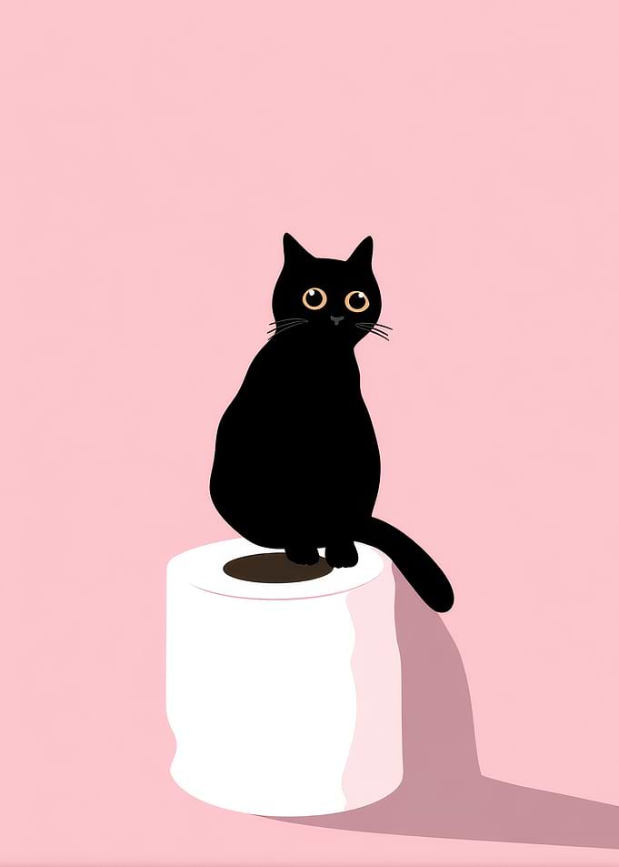Black Cat on Toilet Paper