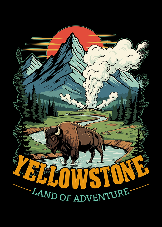 Yellowstone Bison and Geyser Landscape