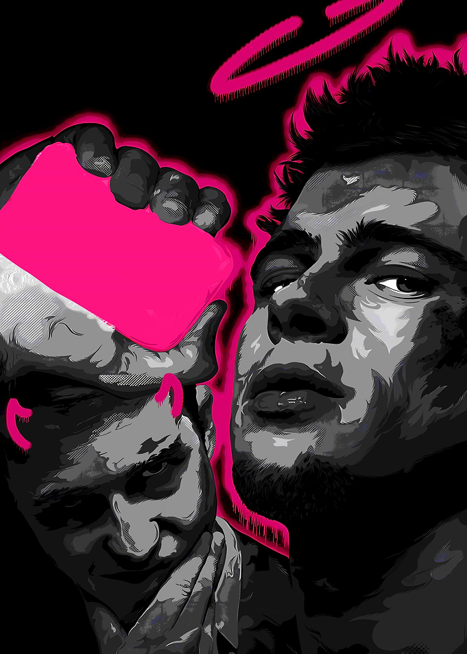 Two Men with Pink Accents