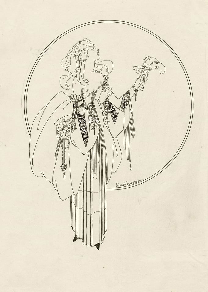 Art Nouveau Woman with Mask