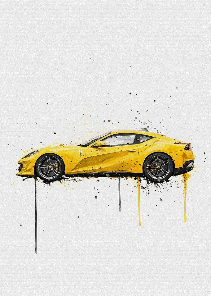 Watercolor Ferrari 812 Superfast Giallo Modena
