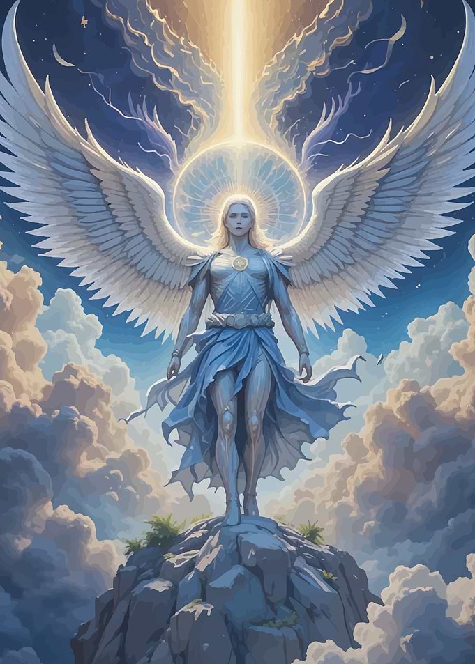 Angel standing on a rock