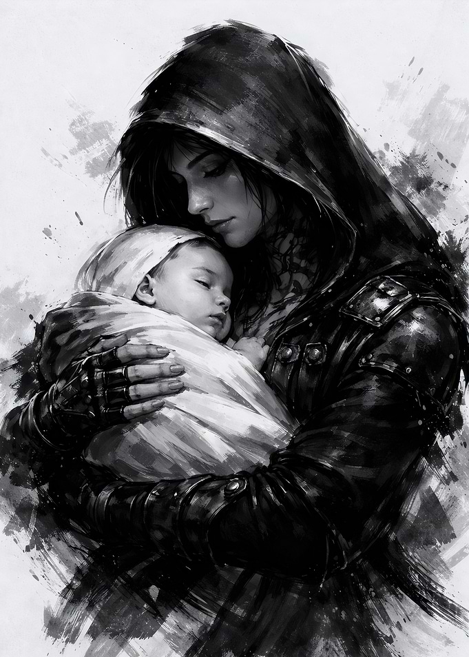 Mother and Child in Hooded Cloak