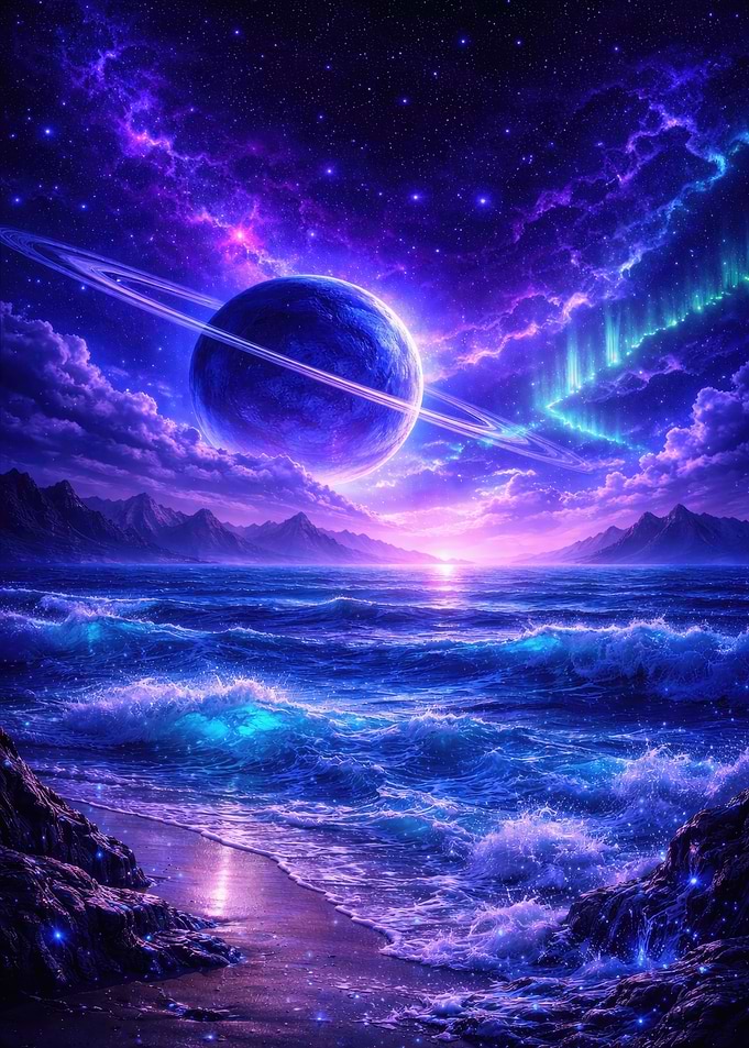 Alien Planet Ocean Aurora