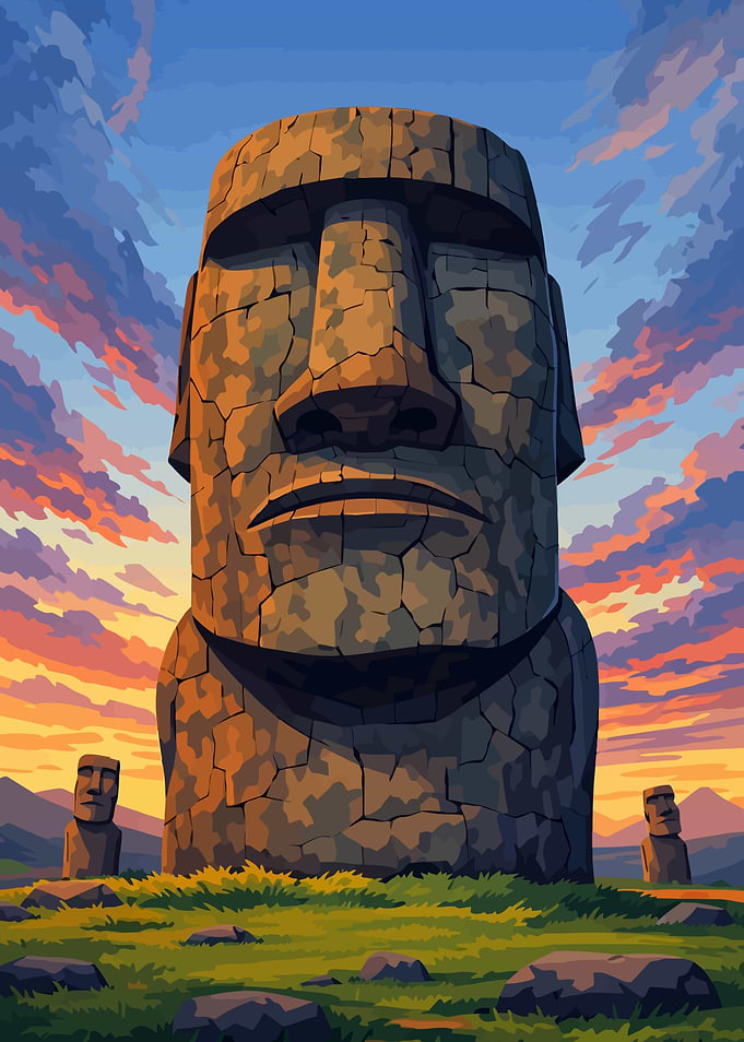 Moai Statues at Sunset