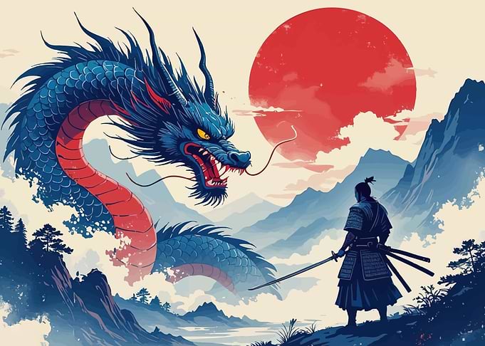 Samurai vs Dragon in Japan