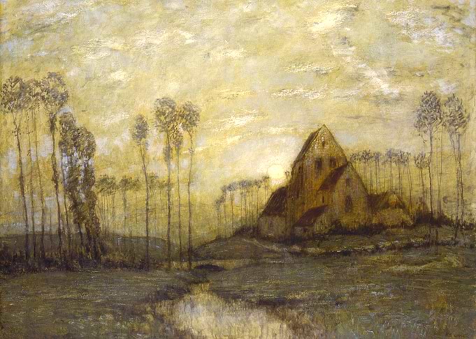 Misty Landscape with Church and Trees